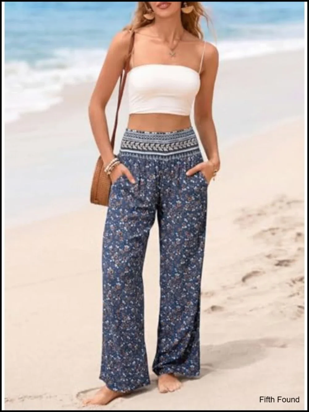 Wide Leg Palazzo Pants with Pocket Smocked Waist Boho